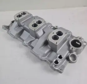 E42410 Bous Perf Sbc Satin 3x2 3-bolt 2 Barrel Carb Intake Manifold For Stromberg Edlebrock 97