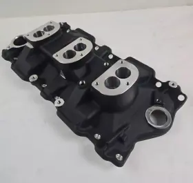 E42410bk Bous Perf Sbc Black 3x2 3-bolt 2 Barrel Carb Intake Manifold For Stromberg Edlebrock 97