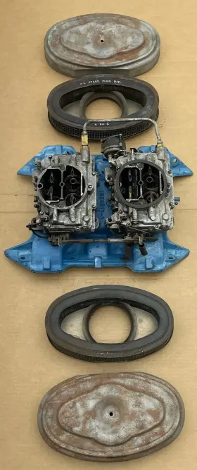 2790s-2791s Carter Afb 1959 Chrysler 300e Dual Quad Intake Manifold Carbs 2x4 And Air Cleaners 413