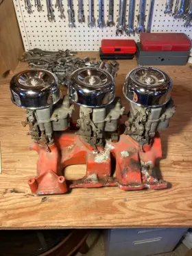 3-deuce Fenton Dm-425 Ford Y-block Tri-power Aluminum Intake Manifold With Carbs #2