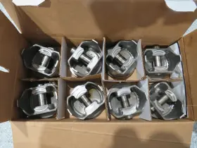 023-99 General Motors Gm 350 Sbc Flat Top Cast Pistons .030 Over Bore Used Set Of 8 Good Condition
