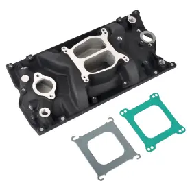 Ge0421 Gesa8736 Black Aluminum Dual Plane Intake Manifold For Sbc Chevy Vortec 350 Heads 1996-up