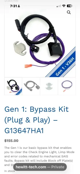 G13647ha1 Hewitt-tech Gen 1 Bypass Kit Toyota 4.7l Engine