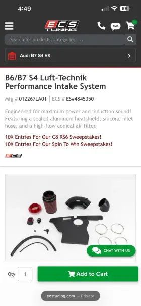 4845350 Luft-technik B6/b7 S4 Performance Intake System