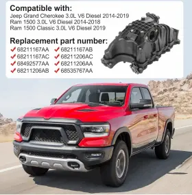 1142055g Radhlbniu Intake Manifild With Control Valve 2014-2018 Ram 1500 3.0 Diesel V-6 Jeep