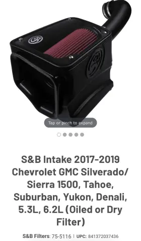 71-3110 S&b Intake 2017-2019 Sierra 1500 Tahoe Yukon Denali 5.3l 6.2l