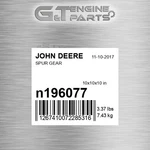 N196077 Spur Gear Fits John Deere (surplus Open Box). Fixed Price $301.04.