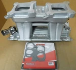 Edelbrock TR1Y Sb Chevy Tunnel Ram W/dual 4150 Top, Powder Coated Silver, Gasket. Fixed Price $699.99.